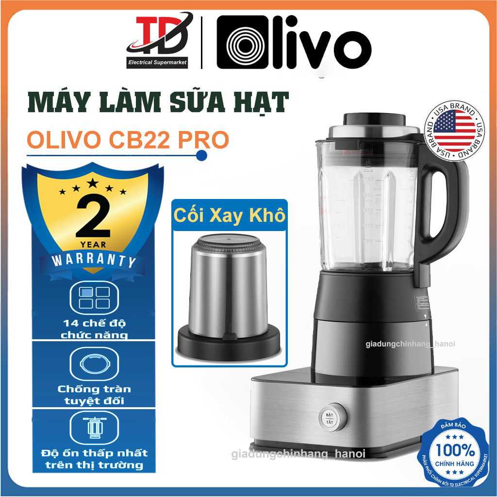 Máy Làm Sữa Hạt Olivo CB22 Pro, 1800W-1.75Lit,14 Chế Độ Xay Nấu Đa Năng, Hàng Chính Hãng