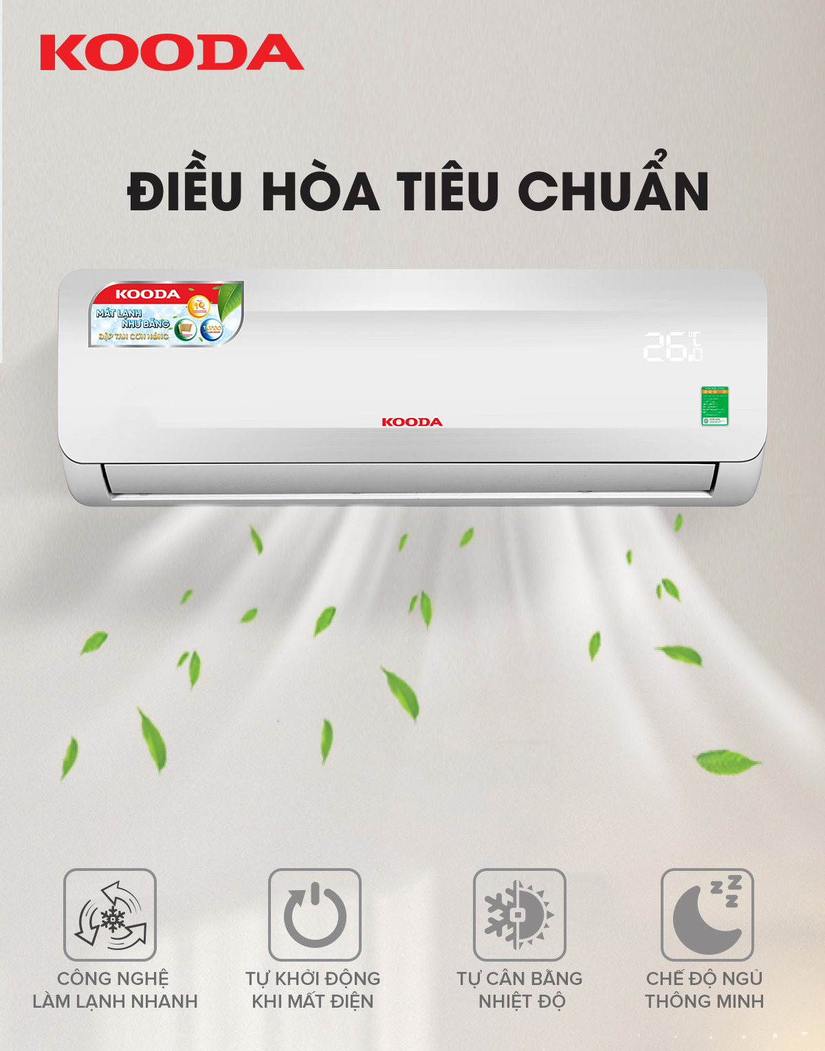 Máy lạnh Kooda S09N55 - 1 HP- 9000 BTU - S09N55 -Hàng chính hãng (chỉ giao HCM)