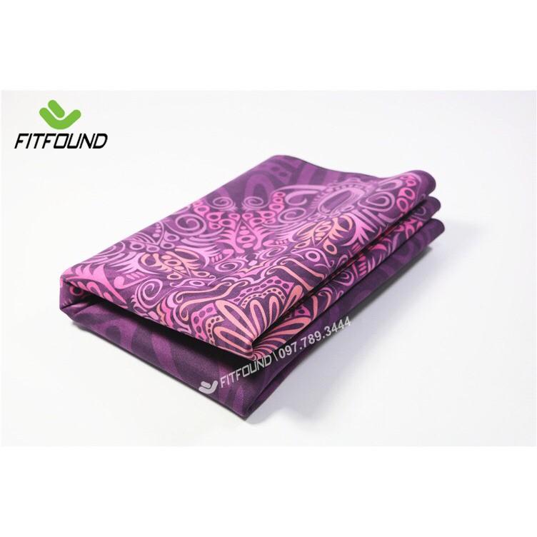 Thảm tập yoga chống trượt du lịch 1,5mm cao su microfiber in hoa , định tuyến  siêu mỏng gấp gọn như khăn trải thảm