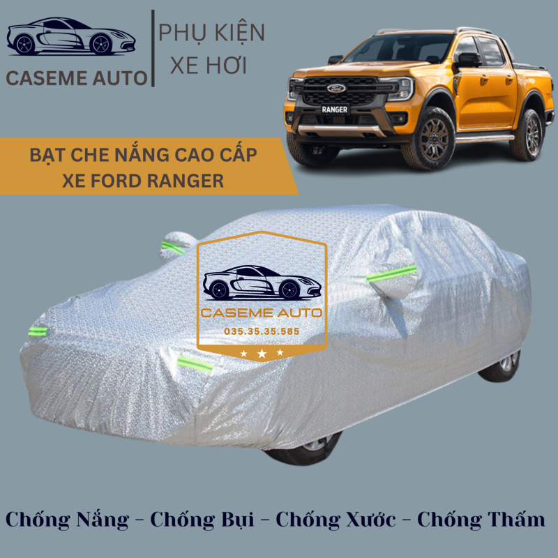 [FORD RANGER] Bạt phủ xe ô tô tráng nhôm cao cấp dành cho xe FORD RANGER, 3 lớp chống nóng, chống thấm, chống bụi - Hàng Chính Hãng