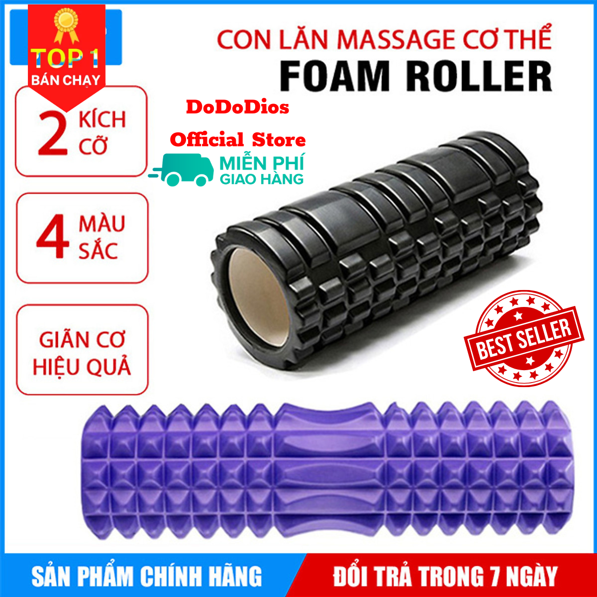 Con lăn Yoga Massage Foarm Roller, ống trụ lăn xốp thể thao giãn cơ có gai roam rollet cao cấp, ống lăn giãn cơ - Chính hãng DoDoDios