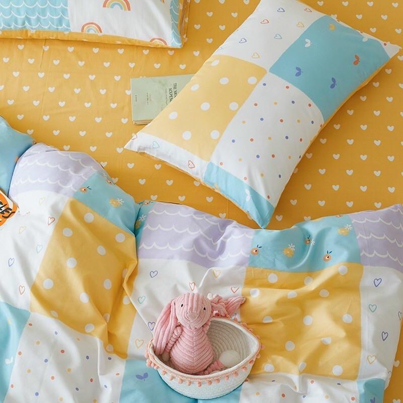 Set Cotton Living 100% cotton Hàn Quốc Hàng Nhập Khẩu Cao Cấp 4 Món Mẫu Trái Tim Nhí