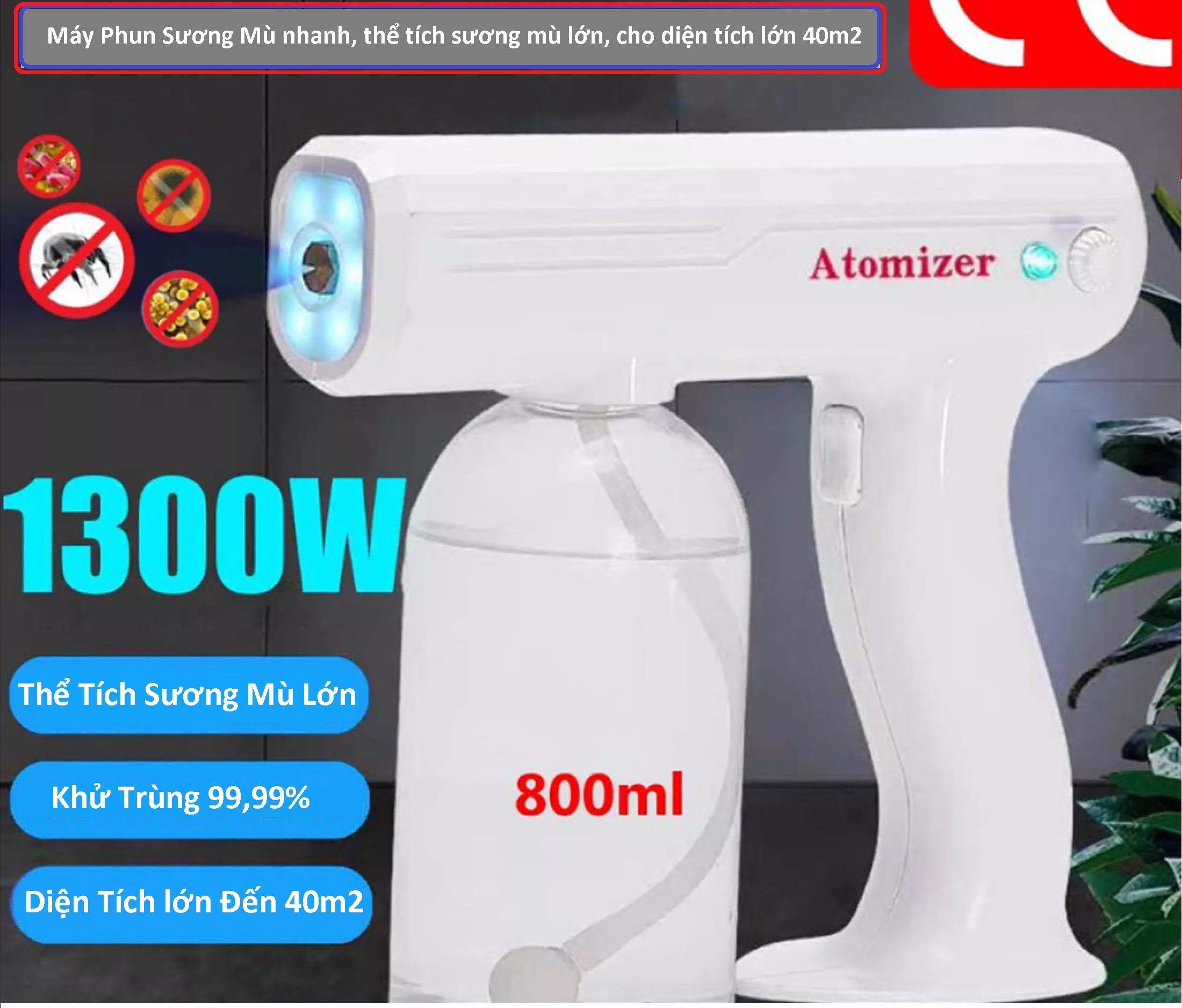 Bình Xịt Điện Không Dây Cầm Tay 800Ml, Máy Phun Atomizer khử trùng sạch vi khuẩn, phun đuổi muỗi, đuổi côn trùng, làm sạch không khí