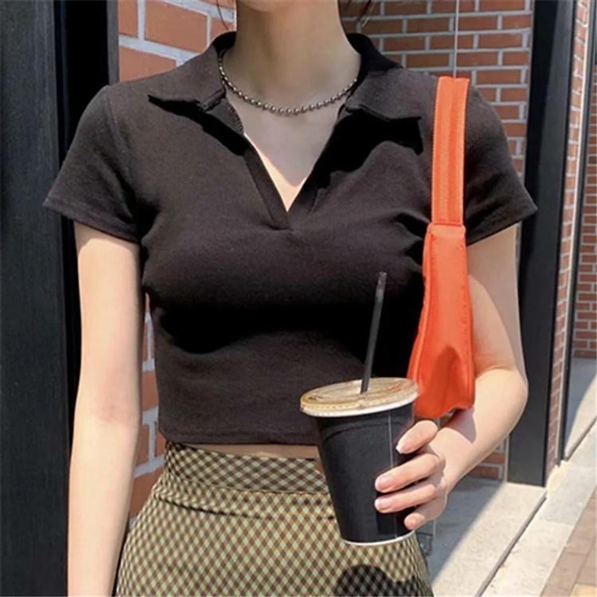 Áo croptop, áo croptop nữ, tay ngắn có cổ form rộng sexy, co giãn thoáng mát, crt thun sơ mi ulzzang cổ bẻ, Aloha