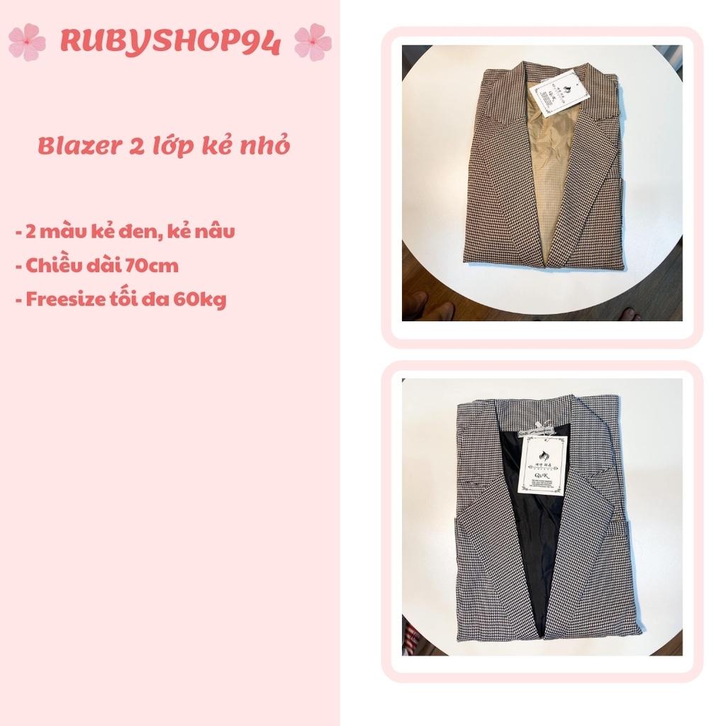 Áo Blazer nữ 2 lớp kiểu Hàn Quốc, Áo Vest nữ khoác ngoài kẻ nhỏ đẹp