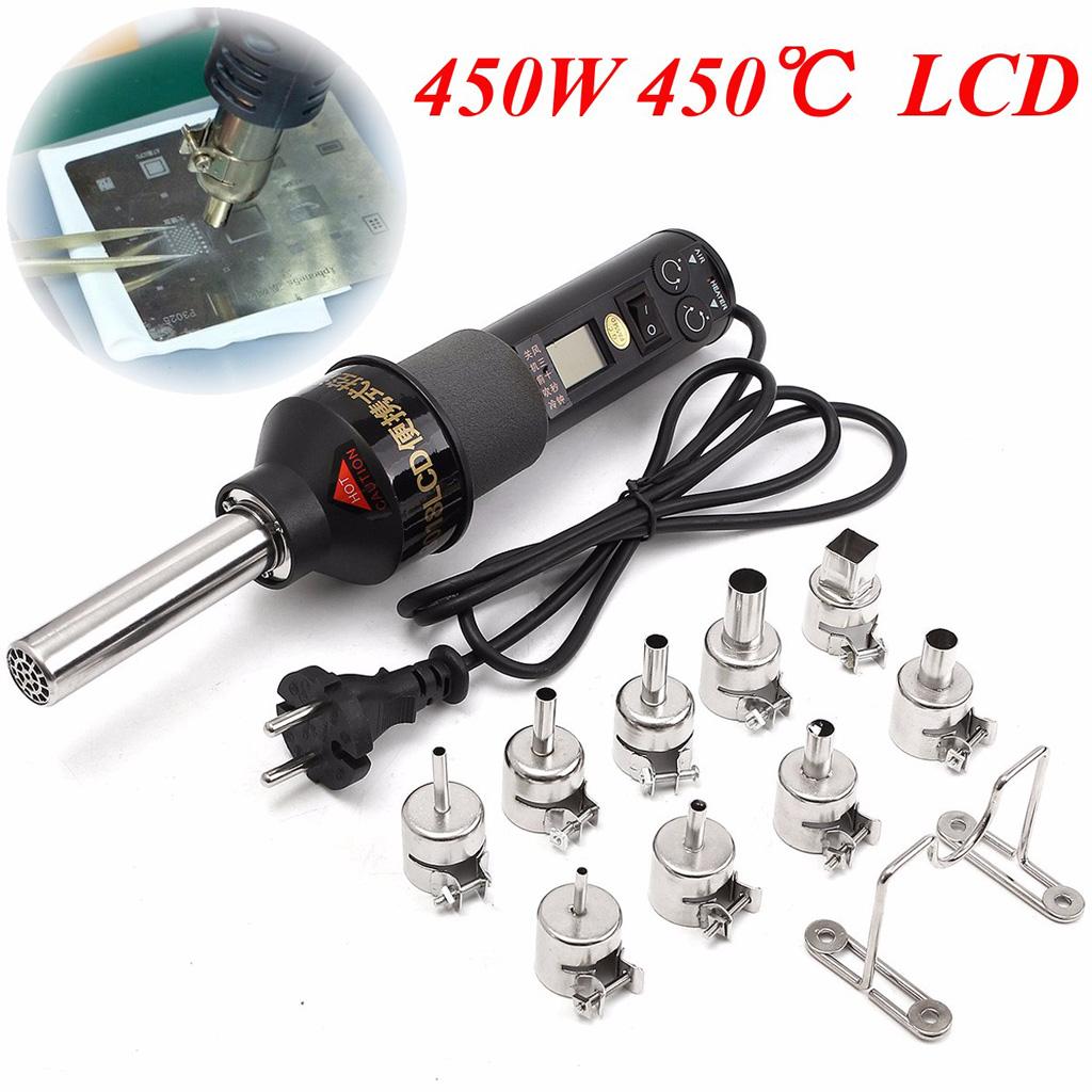 AC220V 450W Electronic Heat Hot Air Solder Gun Desoldering Station+ 9