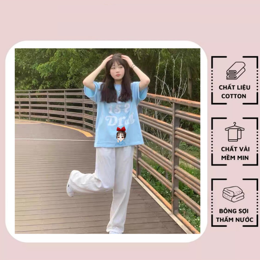 Sét Bộ Đồ Nữ, SS02 Sét Đồ Nữ Đi Chơi Đẹp In Hình Cô Gái Dễ Thương, Sét Áo Vải Cottot Và Quần KaKi Trắng Cá Tính