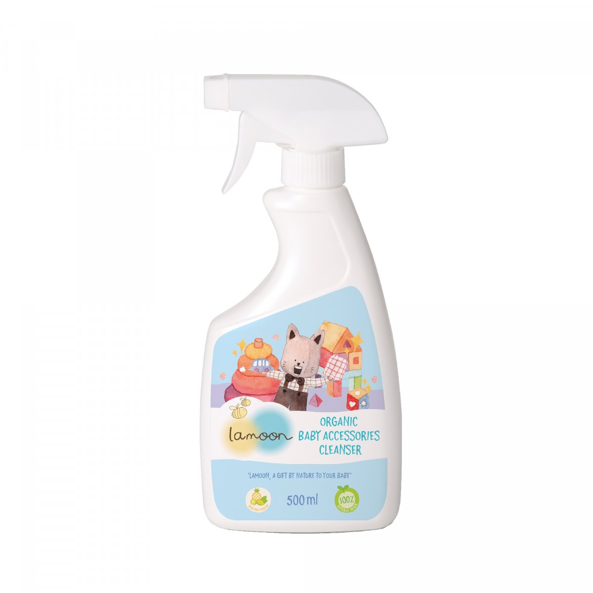 Nước rửa đồ chơi Organic cho bé Lamoon - Bình 500ml