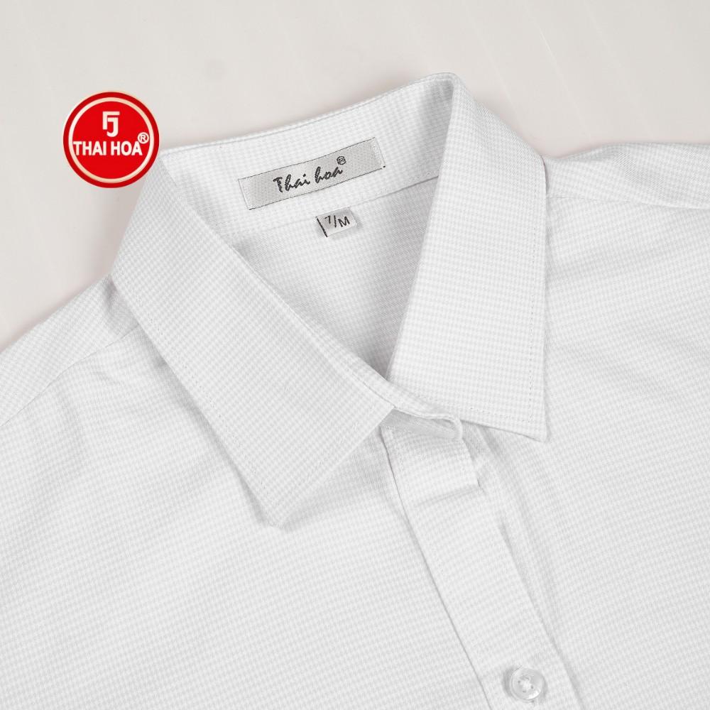 Áo sơ mi nữ Thái Hòa N65-01-01 vải cotton thoáng mát kẻ màu trắng