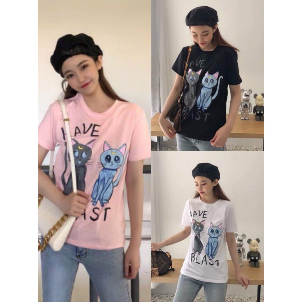 Áo Phông Thun Cộc Tay Cotton Hình Mèo 3D