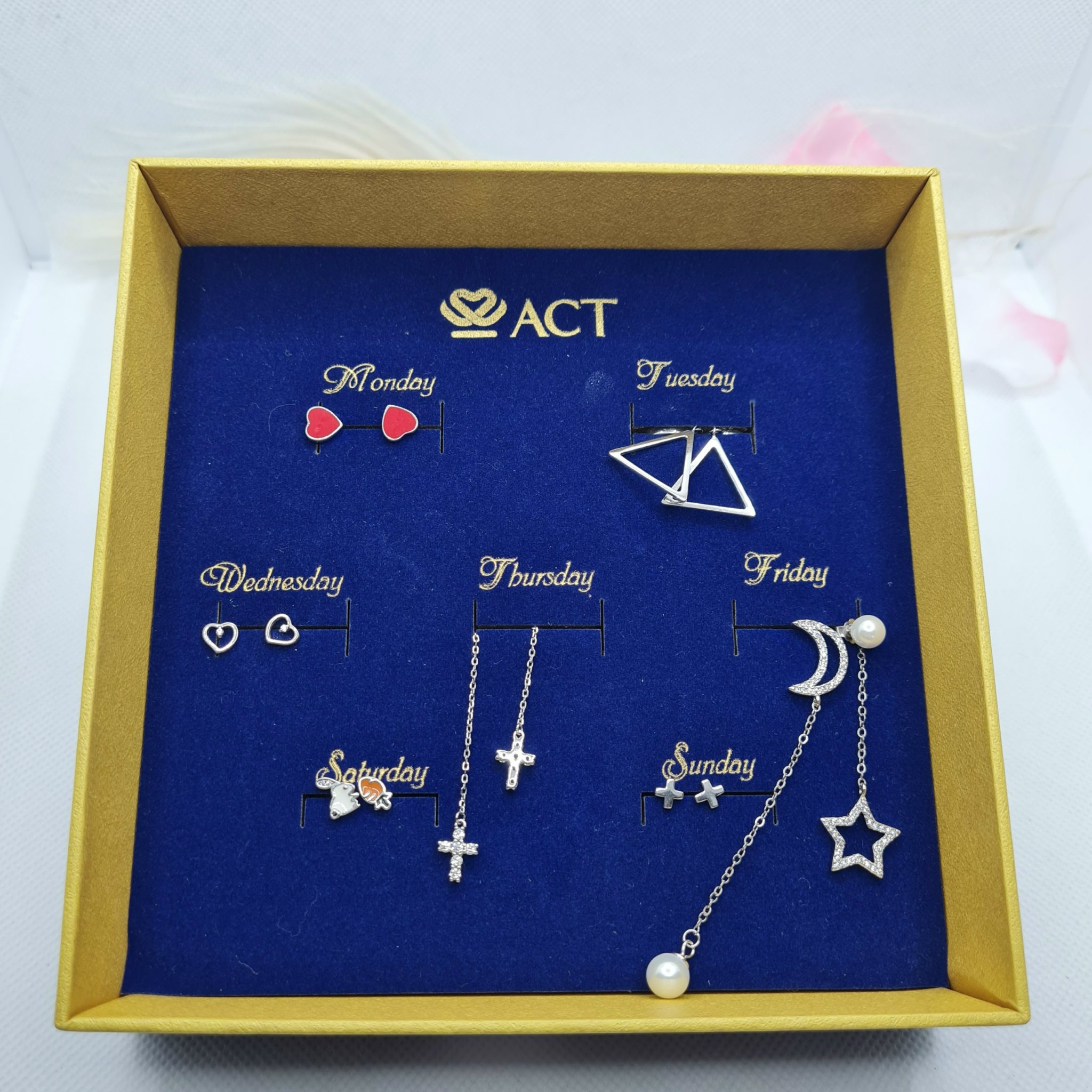 Set bông tai, khuyên tai bạc cao cấp cho 7 ngày -quà tặng bạn nữ - 7D14