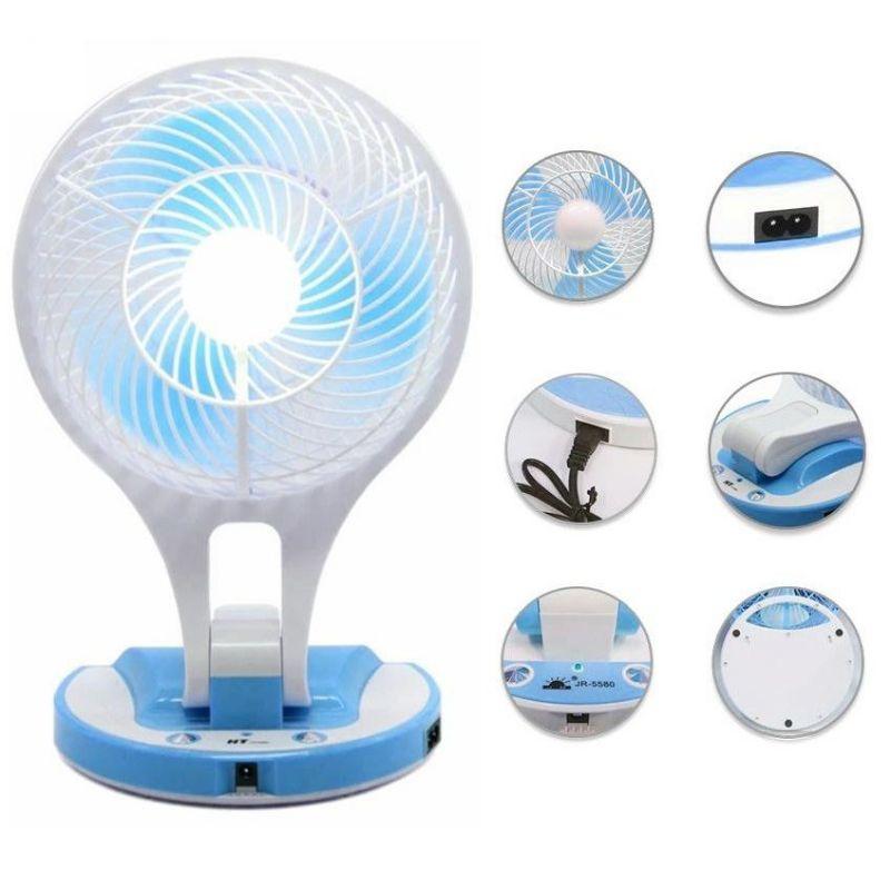 QUẠT GẤP TÍCH ĐIỆN MINI FAN JR-5580 CÓ THỂ SẠC HOẶC SỬ DỤNG ĐIỆN TRỰC TIẾP, CÓ ĐÈN SIÊU SÁNG-MÀU NGẪU NHIÊN