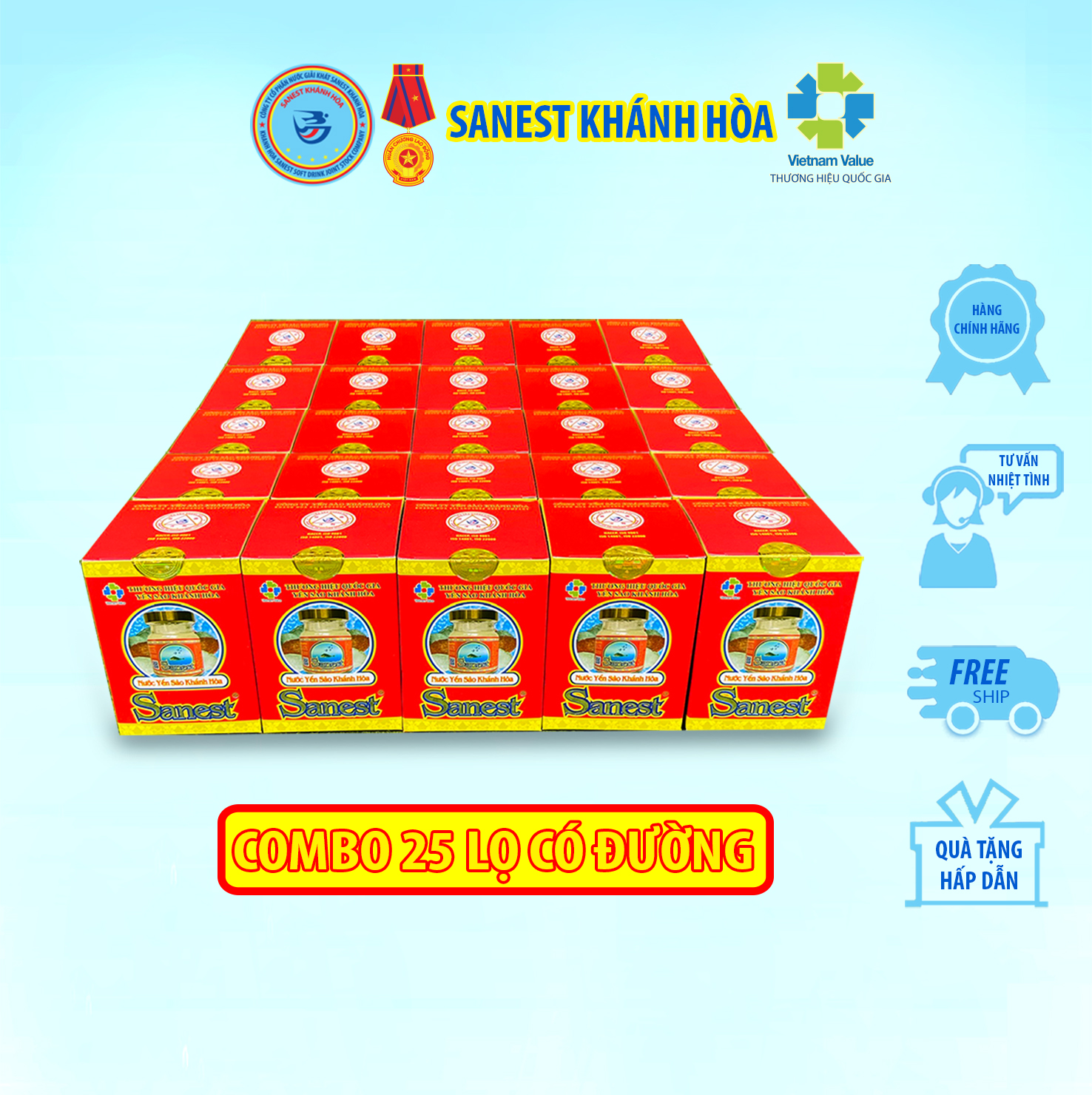 Nước Yến sào Khánh Hòa Sanest có đường đóng lọ 70ml