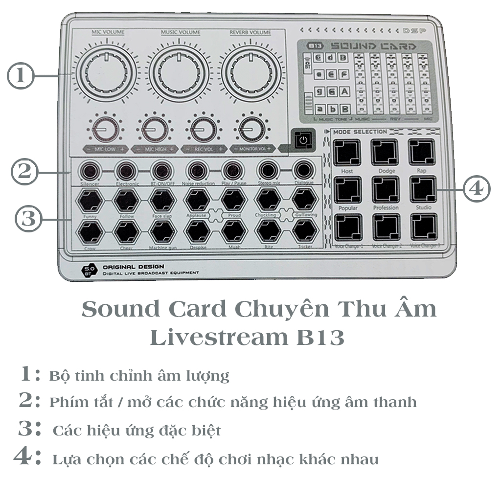 Sound Card VINETTEAM B13 Hát Karaoke, Livestream, thu âm chuyên nghệp Tích Hợp Bluetooth ,Autotune,Giả Giọng, Pin Sạc, Kết Nối Được 2 Micro Và 2 Tai Nghe phiên bản mới - Hàng Chính Hãng