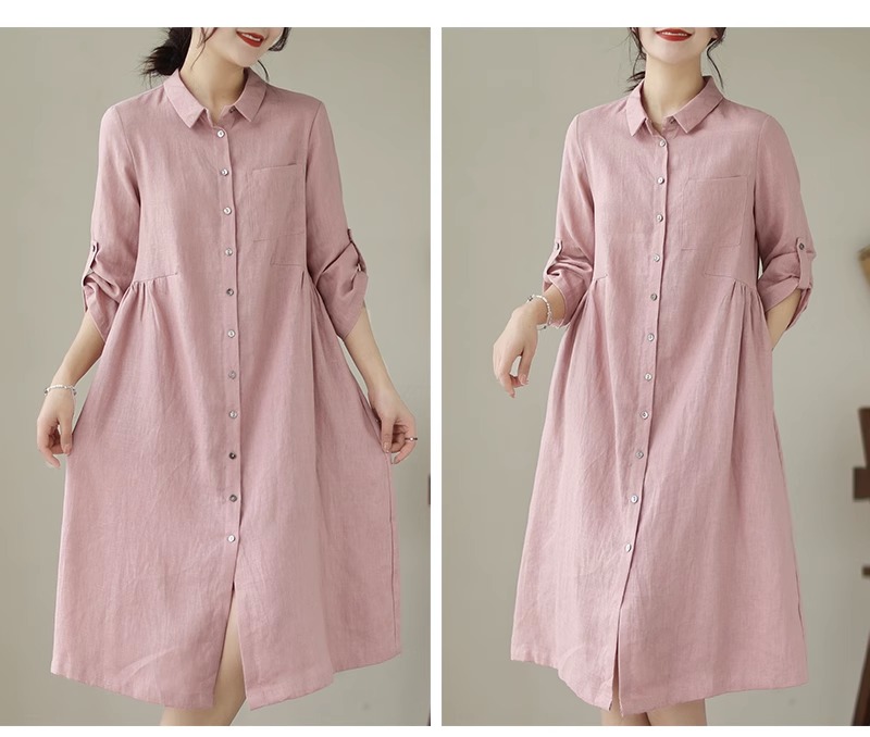 Đầm sơ mi linen Hàn Quốc đẹp chất linen phong cách nữ công sở trẻ trung ARCTIC HUNTER AH207