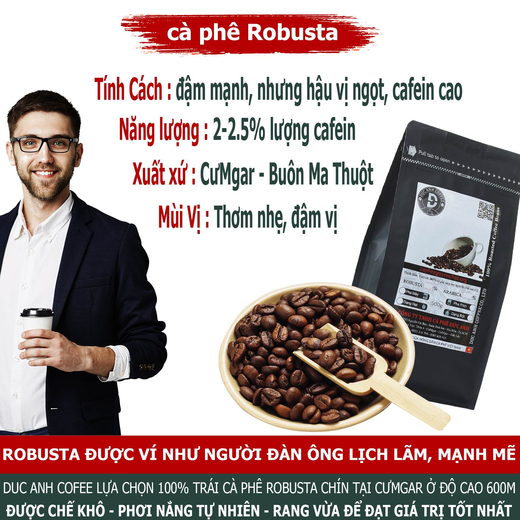 1kg Cà Phê Phối Hợp 80% Robusta và 20% Arabica Dạng Hạt -DUC ANH COFFEE