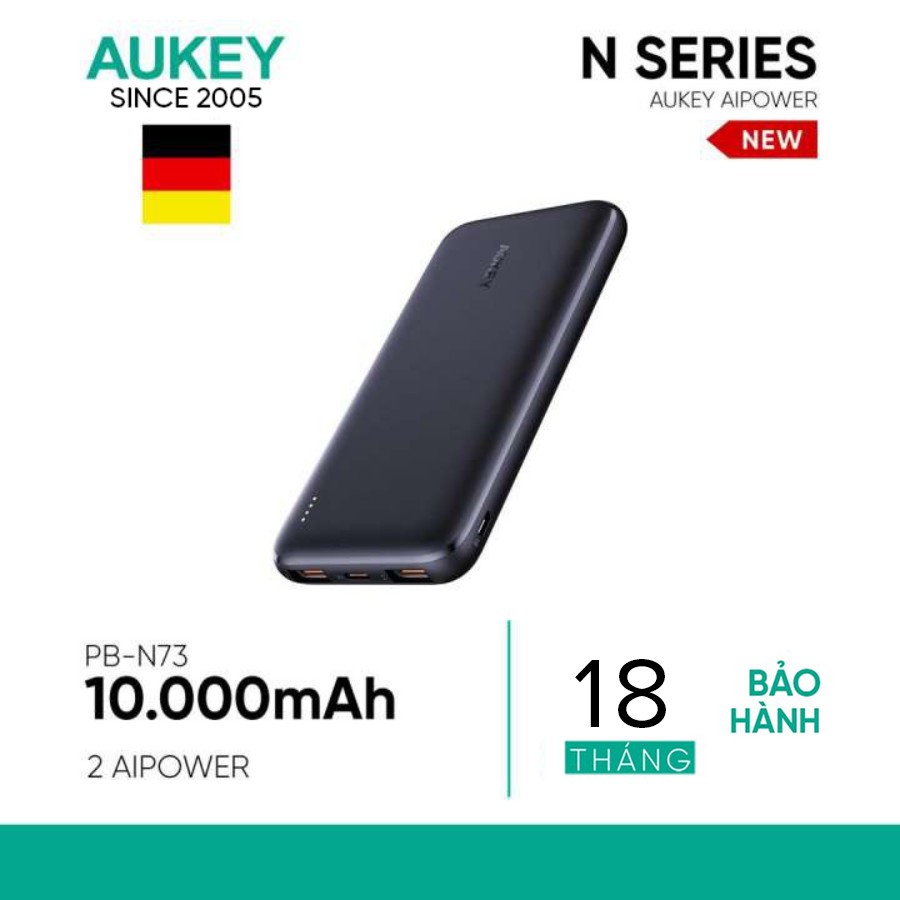 Hàng chính hãng - Pin sạc dự phòng Aukey 10.000 mAh PB-N73, 15W, Q.C 3.0 màu đen