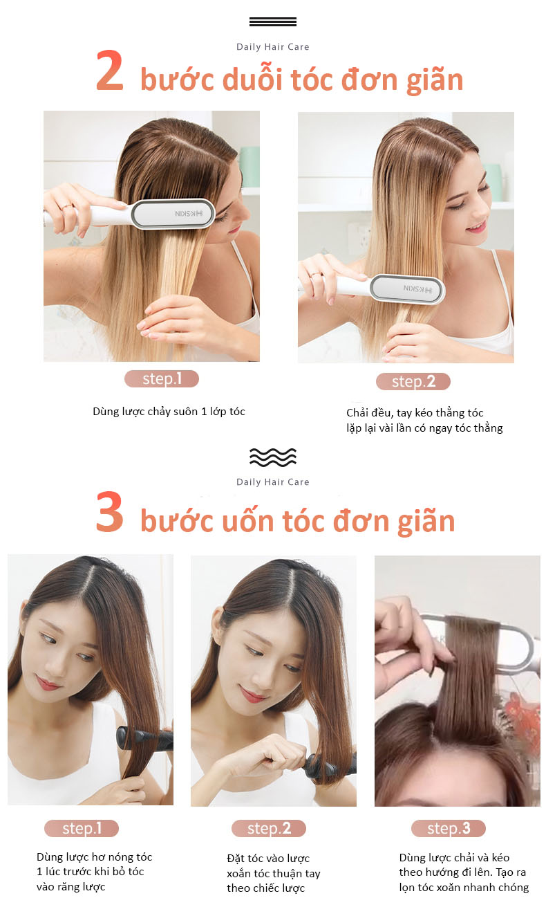 Lược Điện / Máy Uốn Duỗi Tóc K-SKIN Cách Nhiệt 2 Lớp Chống Bỏng, Dưỡng Tóc, Không Gây Tổn Thương Da Đầu - Hàng Chính Hãng