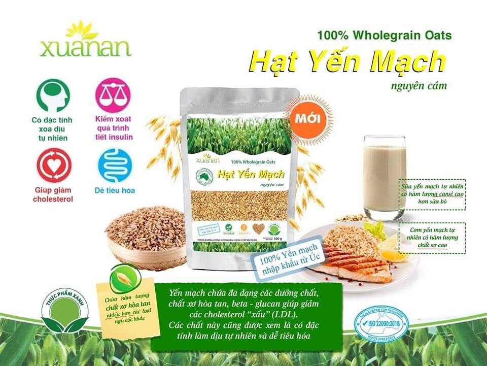 Hạt Yến Mạch Nguyên Cám Úc Xuân An [ko đường] Túi 500G (100% Australian Wholegrain Oats) (Tặng Kèm 1 Túi Yến Mạch 180G)