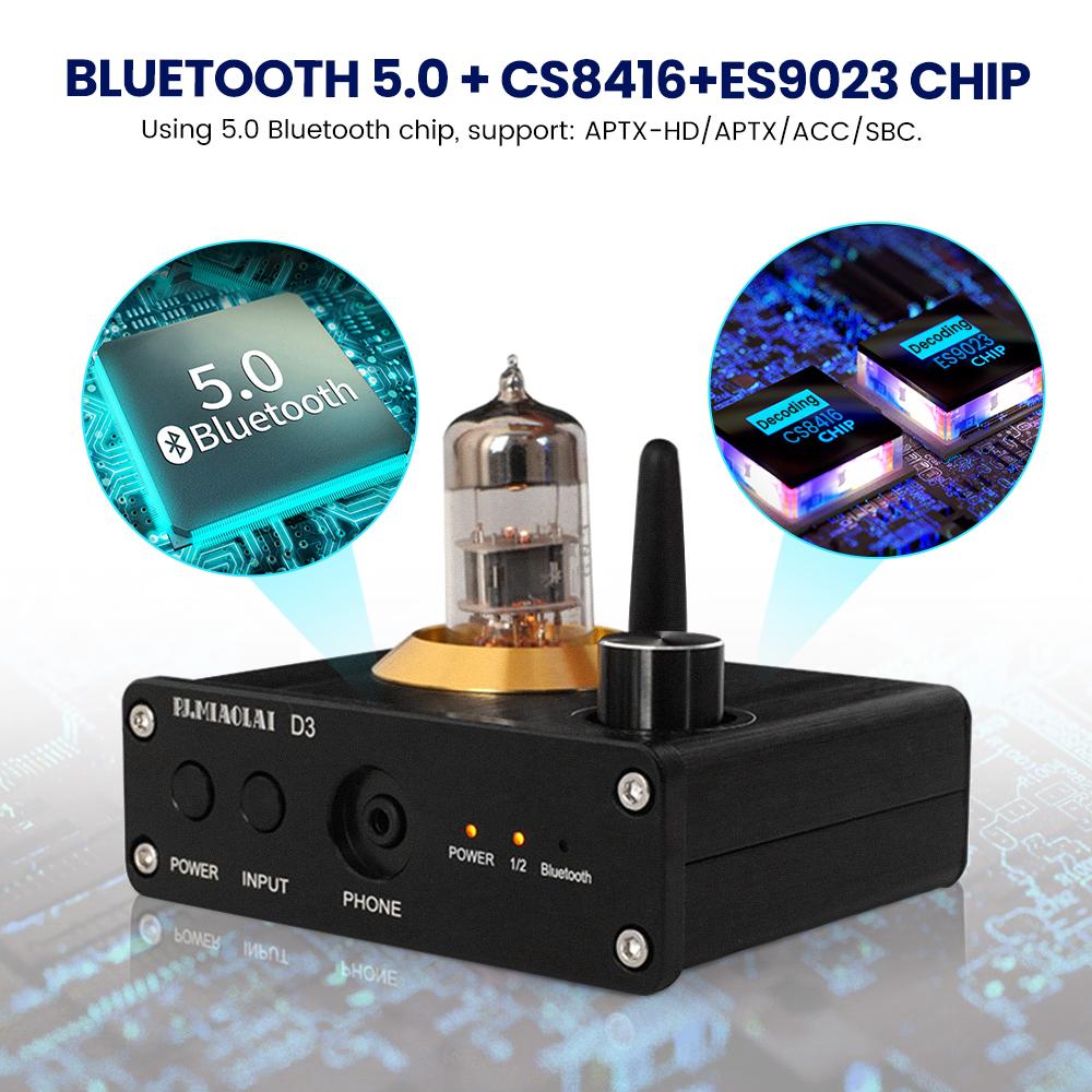 PJ.MIAOLAI HiFi D3 Bluetooth 5.0 Mini Tube Fiber Coaxial 6N3N Bộ giải mã DAC Bộ thu âm thanh Bộ khuếch đại tai nghe Đầu vào đa âm thanh