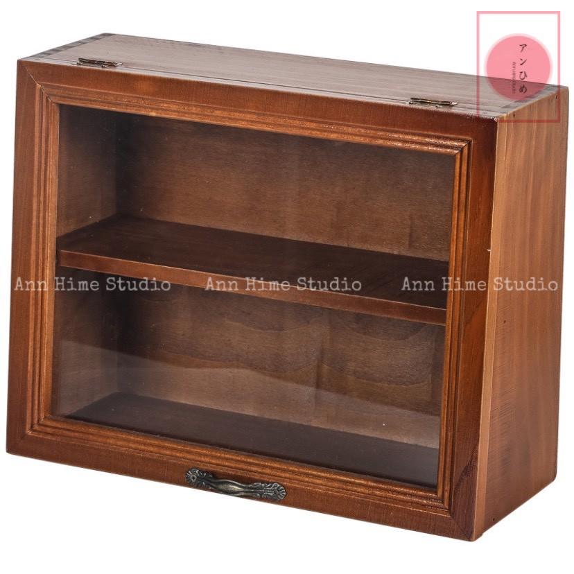 Tủ Gỗ Mini Để Bàn Retro Đựng Mỹ Phẩm Đồ Decor Kiểu Cánh Ngược