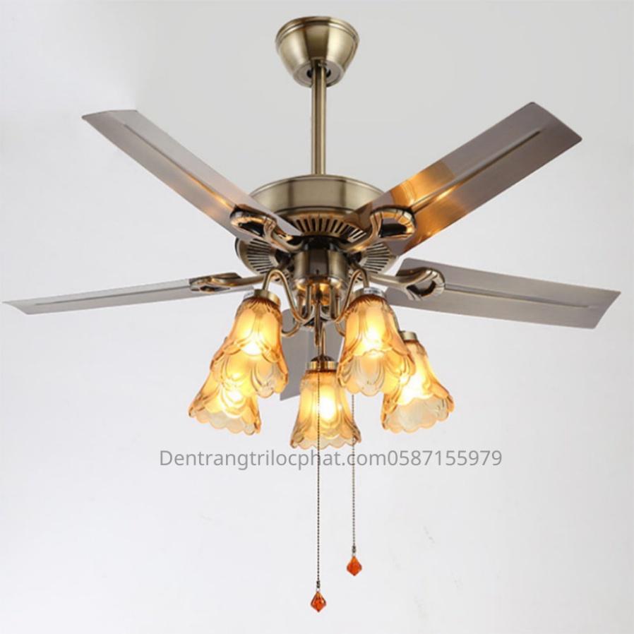 Quạt trần đèn 5 cánh kim loại tổng hợp 5 chao tô điểm phòng khách, buồng nghỉ 6 tiêu chuẩn mức độ gió 3 tối tân vương qu