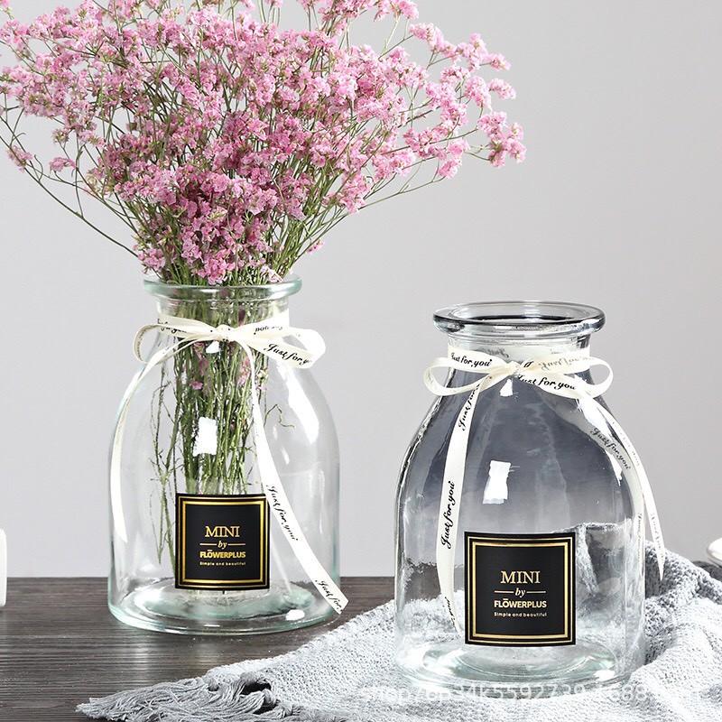 Lọ hoa, bình hoa thủy tinh cao cấp thắt nơ trang trí nội thất Mini Flower Plus Vintage