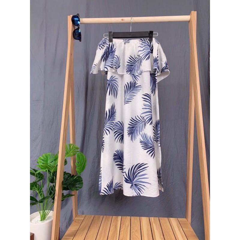 váy nữ đi biển chữ V họa tiết đi biển sang trọng