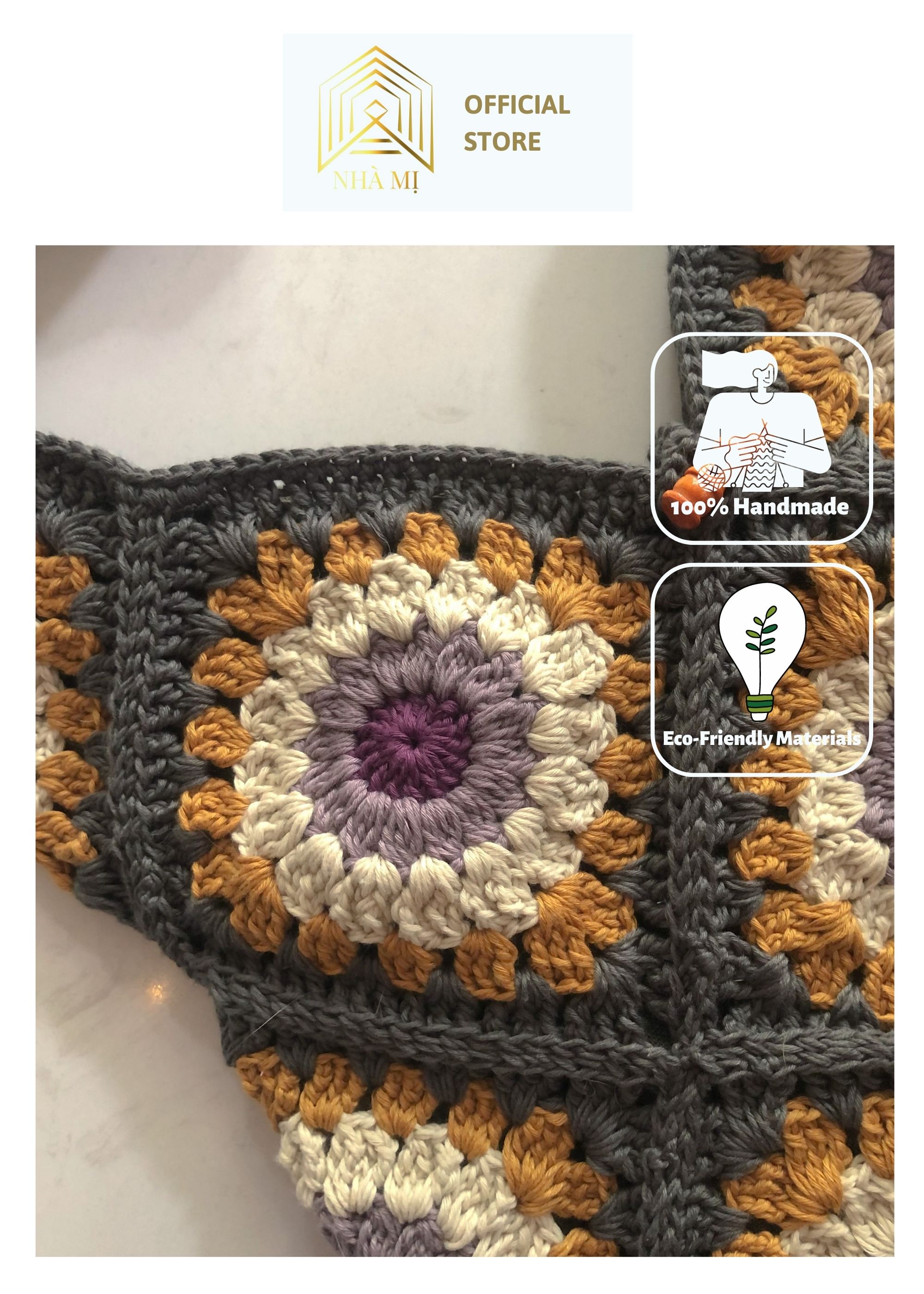 NHÀ MỊ - Túi Xách handmade Len Đan Móc Thủ Công - Purple Flower Crochet Bag