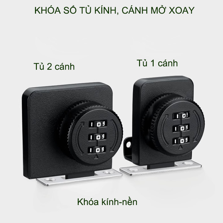 Khóa số tủ kính bằng hợp kim, loại 1 hoặc 2 cánh mở xoay, có thể thay đổi mã số