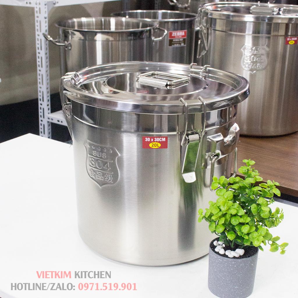 Xô inox 304 20L- nồi inox 30x30cm có khóa đựng thực phẩm