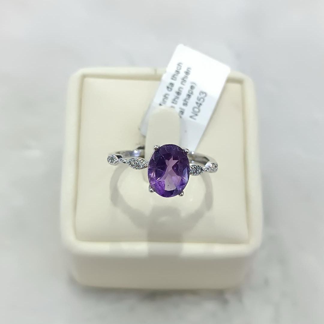 Nhẫn đính đá Amethyst thiên nhiên Free Size (N0453) - MOON Jewelry