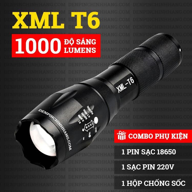 Đèn Pin T6 Đít Đỏ Có Ron Cao Su Chống Nước Hỗ Trợ Zoom X2000 Siêu Sáng