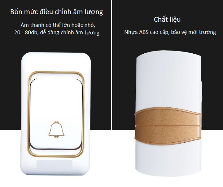 Chuông báo khách cảm biến thông minh 1 chuông+2 nút nhấn không dây cao cấp k06-2