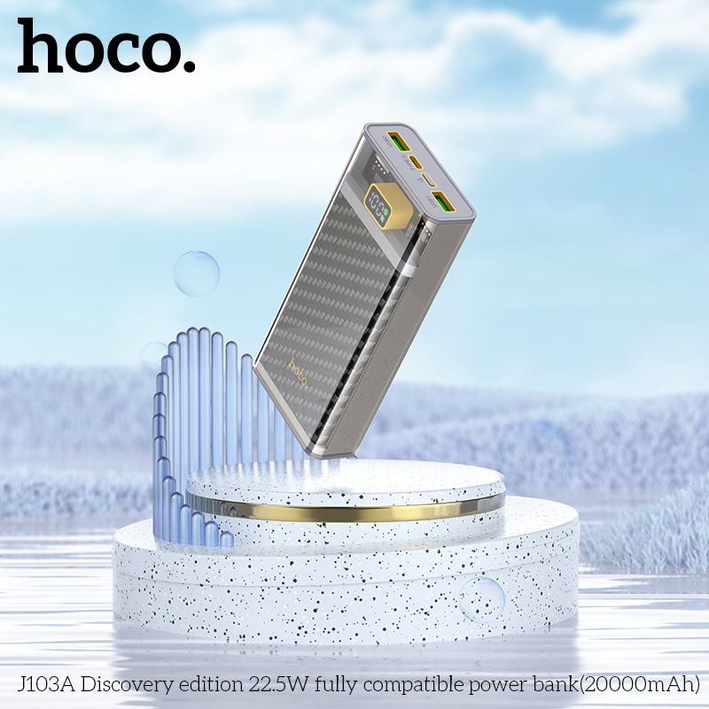 Pin sạc dự phòng Hoco J103A Discovery edition 22.5W 20000mAh với 2 cổng USB, 1 cổng Type C sạc nhanh cho nhiều thiết bị, thiết kế trong suốt, màn Led hiển thị pin - Hàng chính hãng