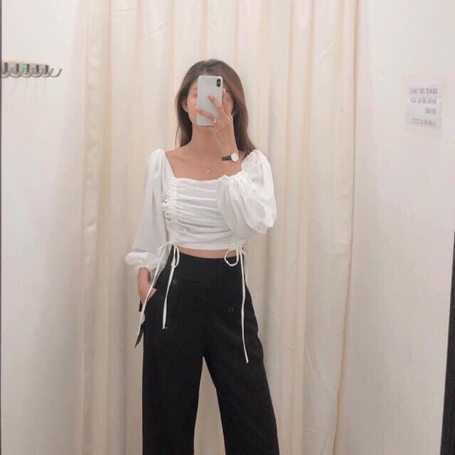 Áo rút dây đũi croptop bánh bèo