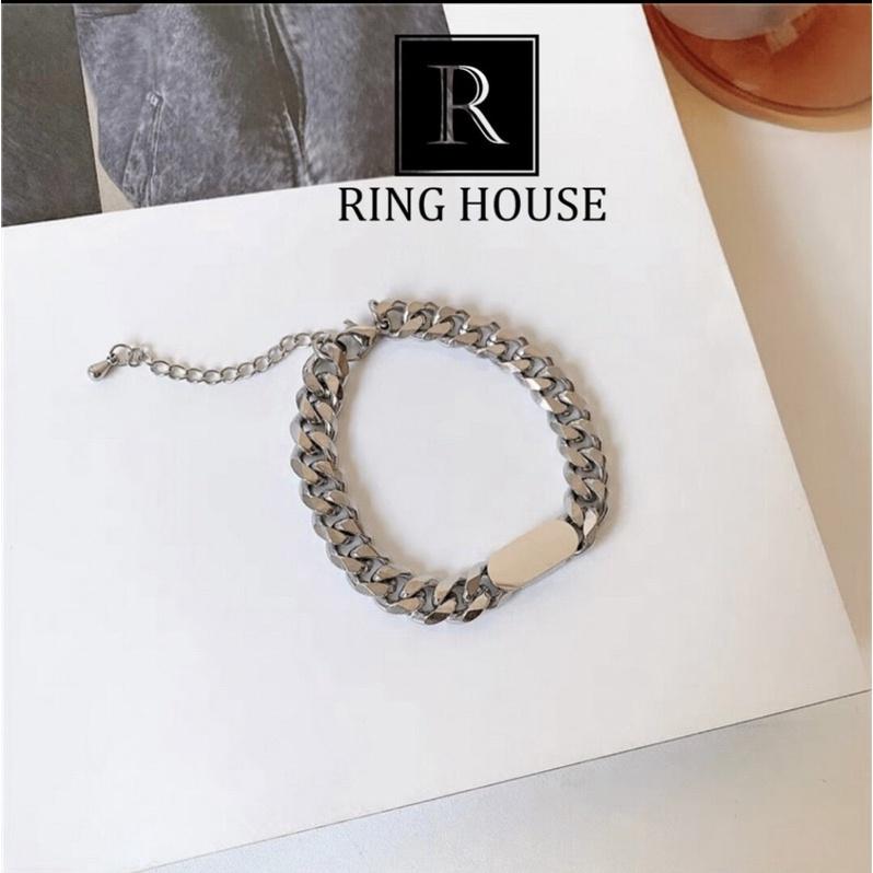 B7 Lắc Tay Titan Không Đen Gỉ Nữ Nam Unisex Dây Xích Mặt Trơn Cá Tính