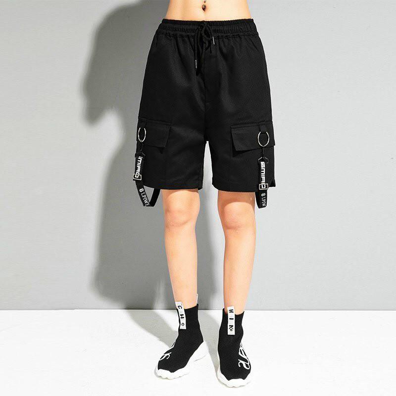 &lt;FREE SHIP&gt; Quần short túi hộp unisex vải kaki co giãn phối dây
