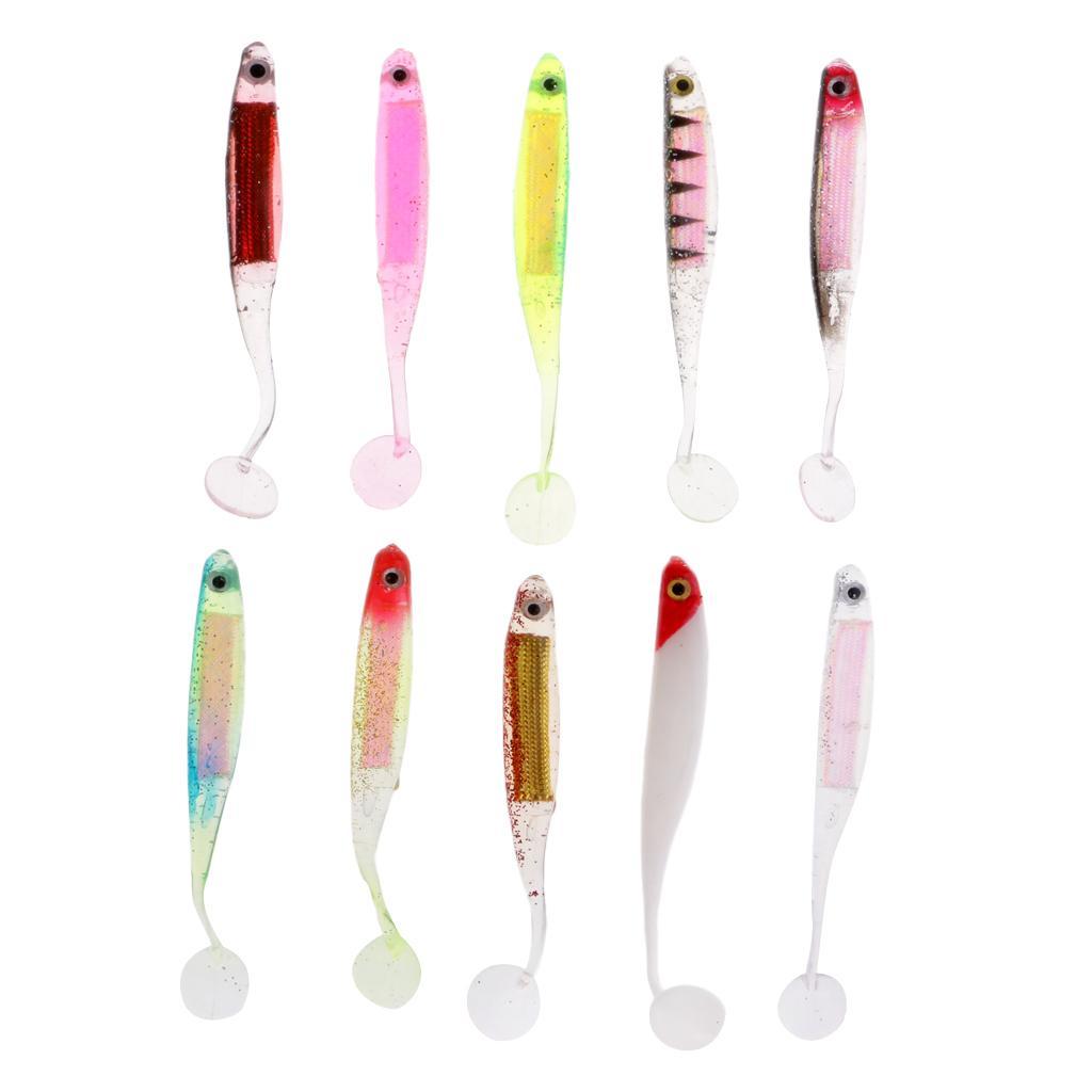 10Pcs T Tail Soft Baits Fishing Lures Kit Worm Lures Artificial Swimbaits Bright Colors