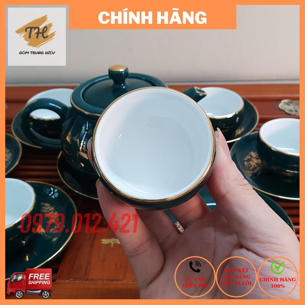 Bộ ấm chén bộ ấm trà Bát Tràng vẽ vàng tích Trúc Lâm Thất Hiền cao cấp pha trà ngon dung tích ấm 320ml