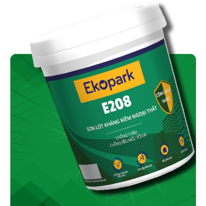 Sơn lót kháng kiềm ngoại thất E208 - THÙNG 12KG - Ngăn chặn sự kiềm hóa, giữ cho màu sơn bền lâu, nhanh khô, không cháy, không chứa chất độc hại