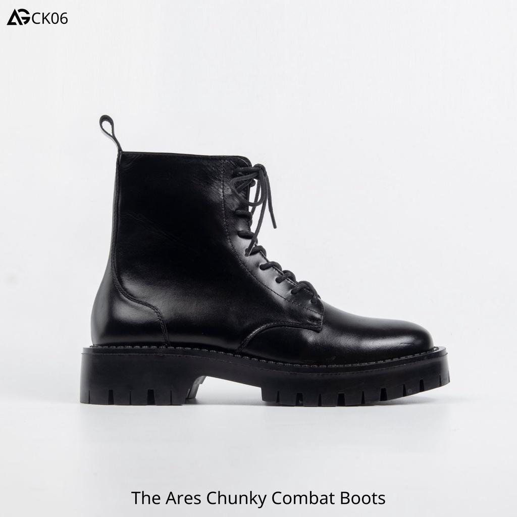 Giày nam da bò cao cấp buộc dây khóa kéo The Ares Chunky Combat boots CK06