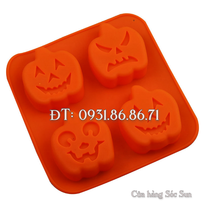 Khuôn silicon 4 trái bí đỏ Halloween – Mã số 1364