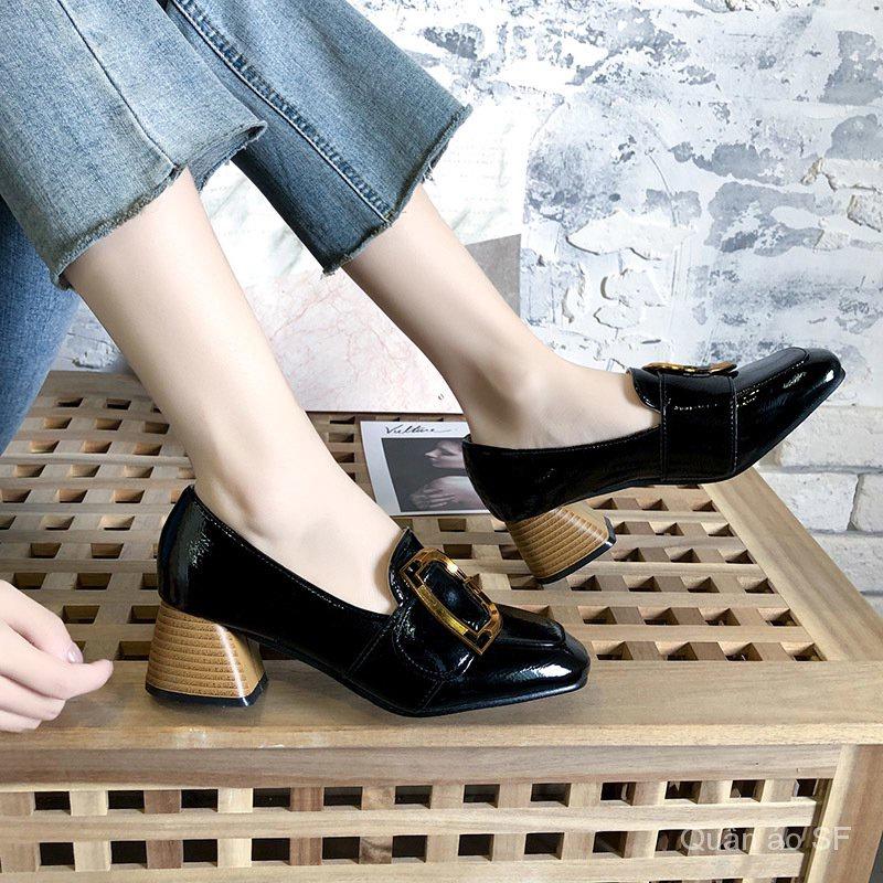 Giày Cao Gót Da Nữ Đế Vuông Thanh Lịch