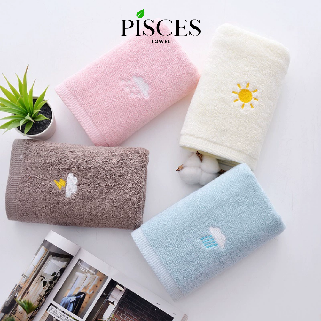 Khăn Mặt PISCES TOWEL 35x75cm Thêu Hình Thời Tiết Cotton Mềm Mại, Khăn Spa Yoga Gym Thể Thao Thấm Hút Mồ Hôi - Nâu, Nâu