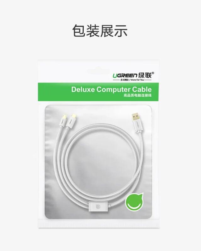 Ugreen UG30575US197TK 0.5M màu Trắng Cáp USB-A sang Micro USB + USB-C cao cấp - HÀNG CHÍNH HÃNG