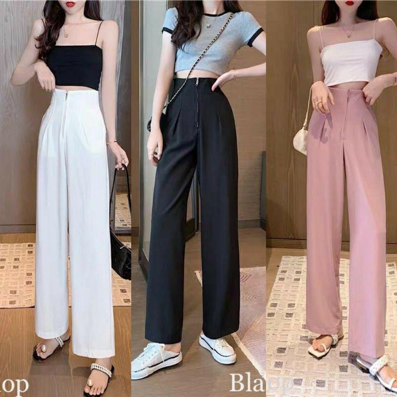QUẦN SUÔNG CẠP CAO GEN BỤNG KHÓA TRƯỚCHOT TREND 2021 QUẦN VẢI ỐNG RỘNG SIÊU HÁCH DÁNG