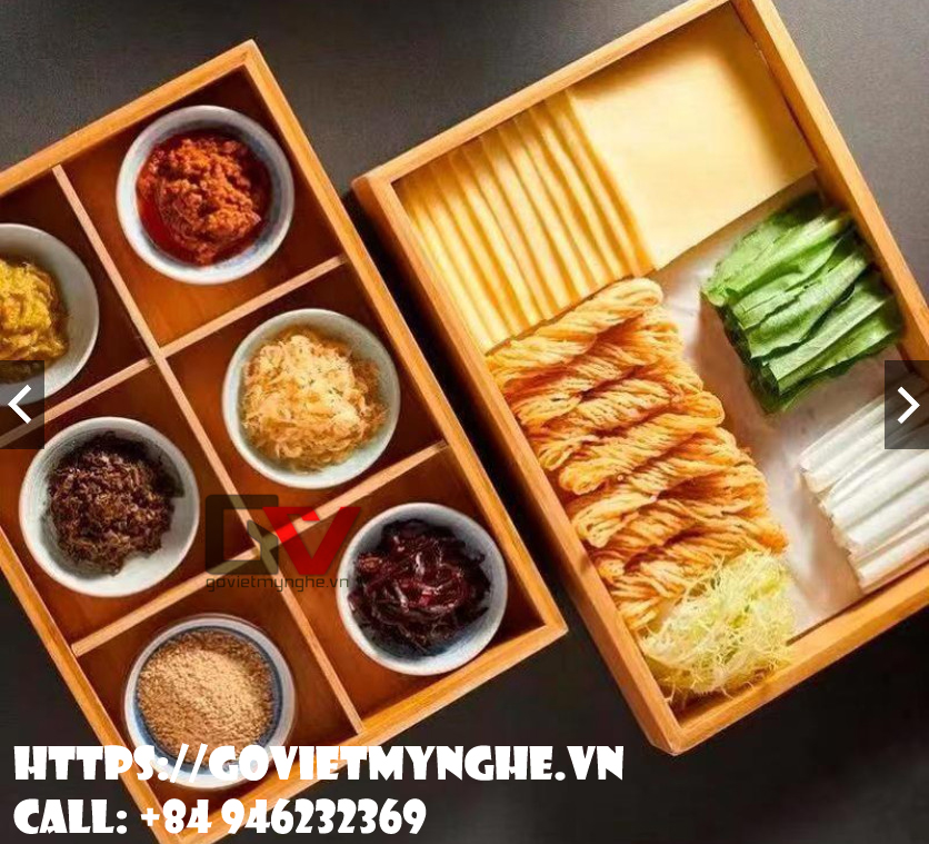 [Khay Bento - 6 ngăn] Khay gỗ trang trí món ăn trang trí trưng bày món lẩu Hotpot - BBQ - Sashimi cho nhà hàng