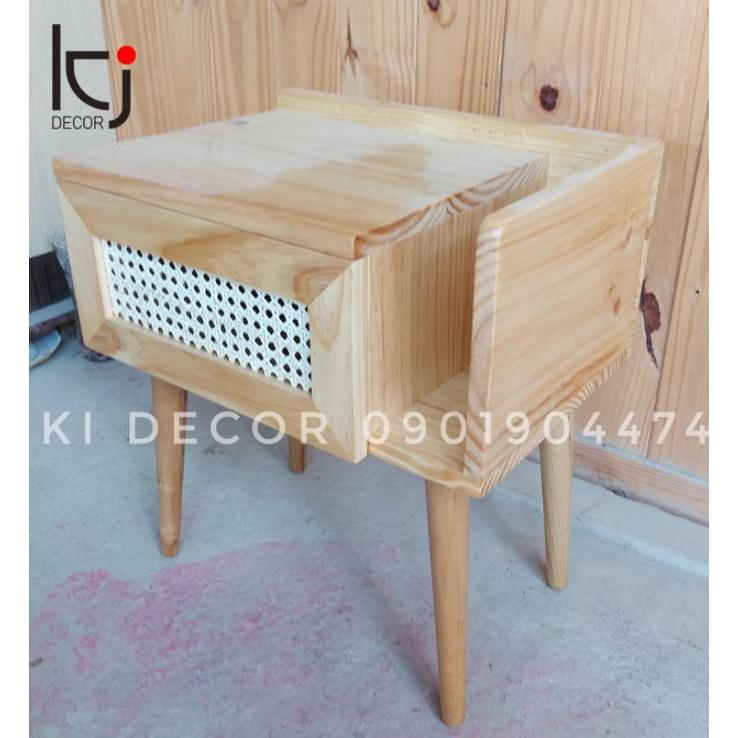 TỦ ĐẦU GIƯỜNG KẾT HỢP KỆ SÁCH GỖ THÔNG SIZE 50×35×55CM - TỦ GỖ DECOR PHÒNG NGỦ