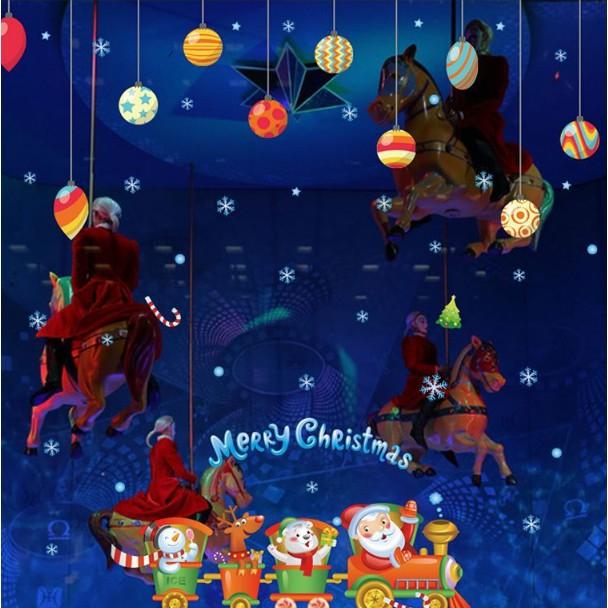 Decal trang trí tường Noel - Rèm châu sắc màu và đoàn tàu giáng sinh